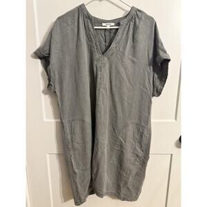 Splendid Dress Sz XL Gray Lyocell Linen Short Sleeve V Neck LagenLook Comfy